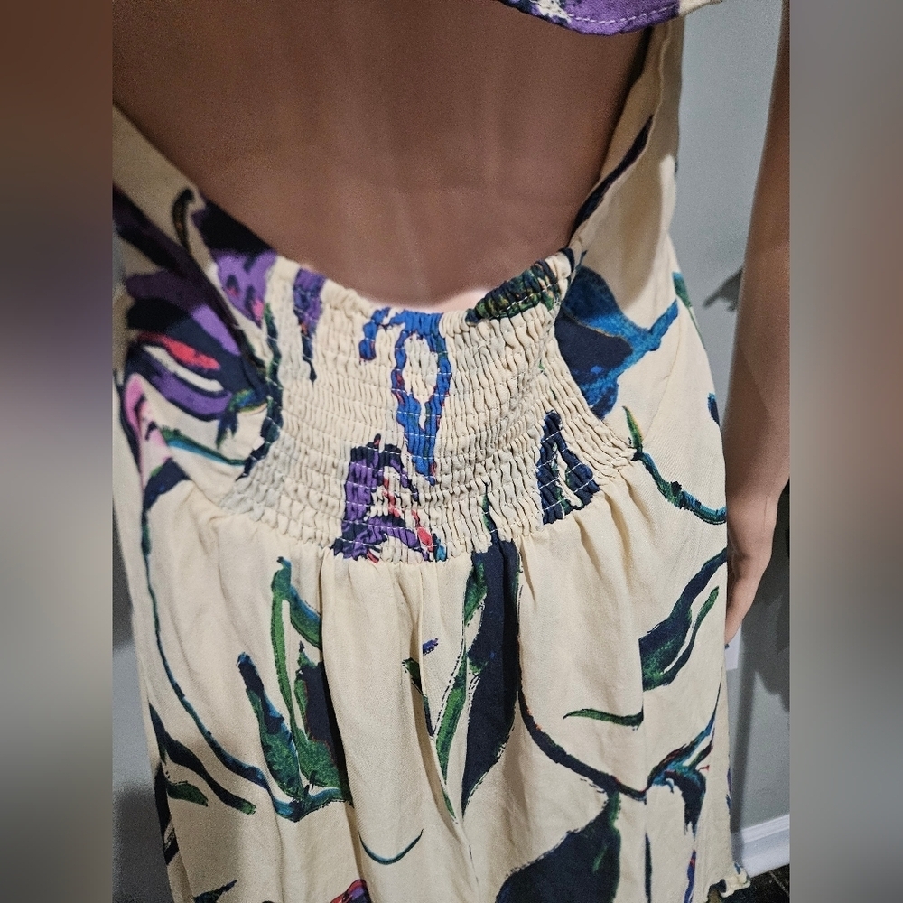 Anthropologie COREYLYNN CALTER 100% Silk Floral Cape Sleeve Dress – Size 14 - Picture 12 of 16